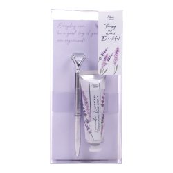 Natures Edition Busy But Beautiful 3 Piece Set Containing A Pen Magnetic Notepad Plus Hand And Nail Cream 30ML Lavender