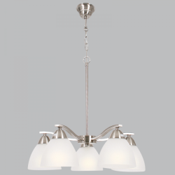 Bright Star Lighting - Satin Chrome Chandelier With Frosted Down Facing Glass On Chain