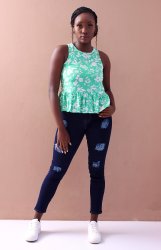 Ladies' Floral Sleeveless Top - Green - Green 36