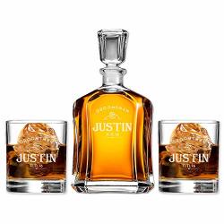 Cool Groomsmen Gift Idea Personalized Whiskey Decanter & Scotch Glass Set Father Of Bride & Groom Presents