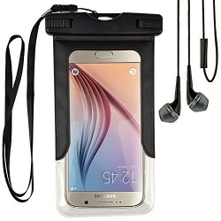 Vangoddy Universal Full Body Protective Waterproof Case Dry Bag Black For Apple Iphone 7 Plus 5.5 Inch Blackberry Keyone 4.5 Inch Aurora 5.5 Inch DTEK50 5.2 Inch DTEK60 5.5 Inch Earphone