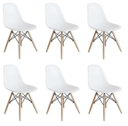 6 X Wooden Leg White Cafe Chair