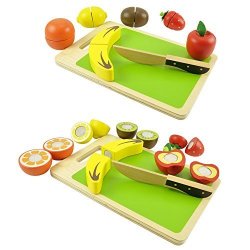 Wooden Fruit Cutting Toy Set - Non-toxic Lead Free Hand Painted Pieces - Includes Cutting Board - Suitable For Toddlers Ages 3+. Educational And
