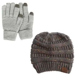 Gloves Touchscreen & Ponytail Beanie Grey