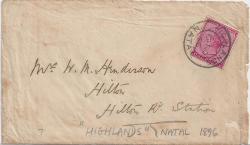 Natal 1896 Qv 1d On Cover From Highlands To Hilton Road Station Fine