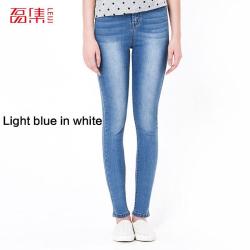 High Waist Mid Elastic Women Jeans - Light Blue In White 4XL