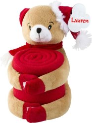 Personalised Bear Or Reindeer With Personalised Red Fleece Blanket
