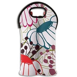 Fomete Graphic Floral Wine Travel Carrier & Cooler Bag 2-BOTTLE Wine Carrying Tote
