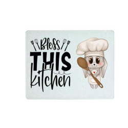 Bless This Kitchen - Large Glass Printed Cutting Board