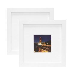 Frametory Two 8X8 White Square Instagram Picture Frame - Made To Display Pictures 4X4 Photo With Ivory Color Mat - Wide Molding - Preinstalled