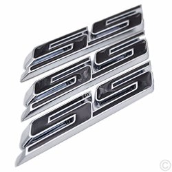 3 Pieces Small Tilt Ss Grill Side Trunk Emblem Badge Decal With Sticker For Chevy Impala Cobalt Camaro 2010-2015 Black Letter With Chrome Trim