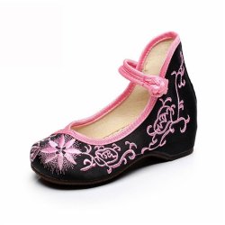 Girls Mary Janes Chinese Embroidery Cotton Shoes Cloth Flats Breathable Silk Lo