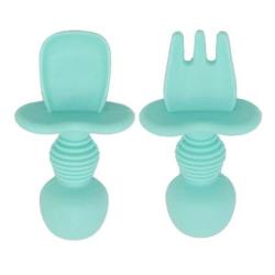 4AKID Baby Silicone Spoon & Fork Set - Assorted Colours - Mint Green
