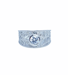 9CT White Gold Cut Filigree Cubic Engagement Wedding Ring Size N 1604822