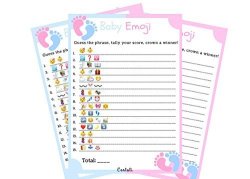 Baby Shower Games 25 Pack Emoji Pictionary Game- Fun Idea For Adults Men Women Kids Girls Boys Couples Cute Blue Pink White Coed Fun Guessing Game