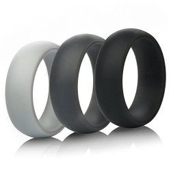 Mens Silicone Wedding Ring Wedding Band - 3 Rings Pack - 8.7MM Wide 2MM Thick - Black Gray Light Gray 13