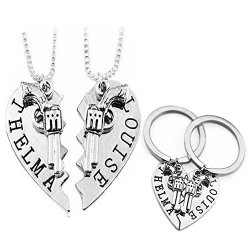 1 Set Thelma And Louise Revolver Charm Keychain Broken Heart-shaped Puzzle Bff Necklace