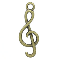 Charms - Antique Bronze - Music Note - Connectors - 26x9mm