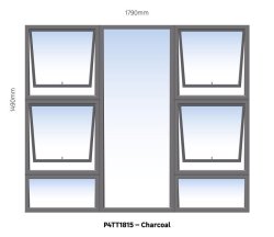 Aluminium Window Charcoal Top Hung PTTTT1815 4 Vent W1800MM X H1500MM