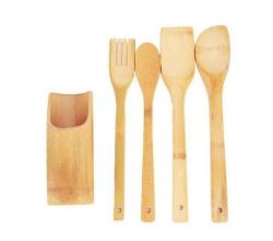 5 Pcs Bamboo Kitchen Cooking Tools Utensils Set Spatulas Spoons