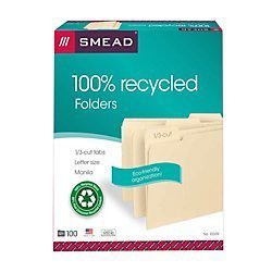 Smead 100% Recycled File Folders 1 3-CUT Tab Letter Size Manila 100 Per Box 10339