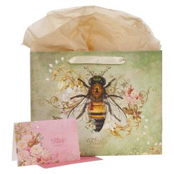 Large Landscape Gift Bag With Card - Faith Bee With Flowers Romans 5:1