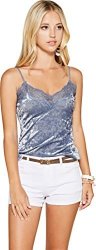 TREND Director Women's Velvet Laced V Neck Spaghetti Strap Cami Tank Top Camisole Tank Top In Green Blue & Pink Large Blue