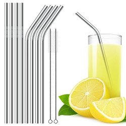 Stainless Steel Straws Set Of 8 With 2 Cleaning Brushes Dland 10.5 Inch Drinking Straws 4 Straight And 4 Bend For Yeti Rtic