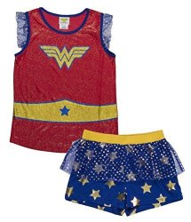 DC Comics Big Girls' Wonder Woman Logo 2-PIECE Pajama Short Set Blured 7 8