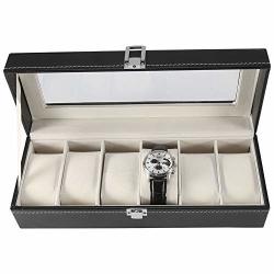 1PC Pu Leather Box Case High Grade 6 Slots For Watch Jewelry Display Storage Organizer Hot Wood + Pu Leather Black Watch Case Only Watch Not Included
