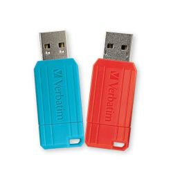 Verbatim 64GB Pinstripe USB - 2 Pack - 64 Gb - USB 2.0 - Blue Red
