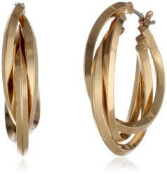 Anne Klein Classics Gold-tone 3 Ring Hoop Earrings