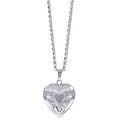 Sterling Silver Flower Heart Locket Pendant Necklace 18