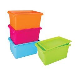 Plastic Container With Lid - 28X18X14CM - Set Of 4