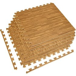 Sorbus Interlocking Floor Mat Wood Grain Print - Multipurpose Foam Tile Flooring Each Tile Measures 24" X 24" 4 Sq Ft Great For Home
