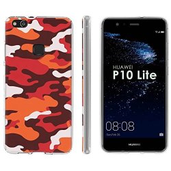 Huawei P10 Lite Tpu Silicone Phone Case Mobiflare Clear Ultraflex Thin Gel Phone Cover - Red Camo For Huawei P10 Lite 5.2" Screen