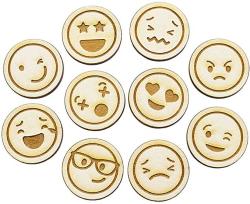 Summer-ray 50PCS Laser Cut Wooden Emoji Token emoji Emoticon - Mixed