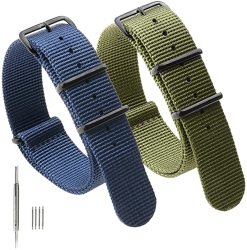 NATO 2PCS Strap Canvas Fabric Nylon Watch Bands With Stainless Steel Buckle Adebena Ballistic Replacement Watch Straps Width 20MM 22MM