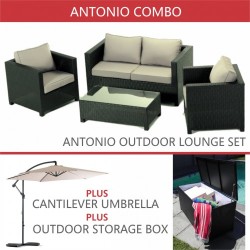 Antonio Lounge Set With Storage Box & Cantilever Umbrella