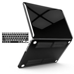 Ibenzer Basic Soft-touch Series Plastic Hard Case & Keyboard Cover For Apple Macbook Pro 13-INCH 13" With Retina Display A1425 1502 Previous Generation Jet Black