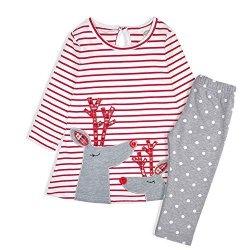 Minilove Girls Embroidery Long Sleeve Striped Christmas Dress Clothing Set 130 Red Deer
