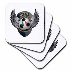 3DROSE CST_158039_3 Italia Soccer Ball With Crest Team Football Italy Italian-ceramic Tile Coasters Set Of 4