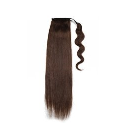 Straight Ponytail Hair Extensions Human Hair Double Weft Brazilian Unprocessed Virgin Hair Clip Ins Top Grade 7A 120G 20" Dark Brown