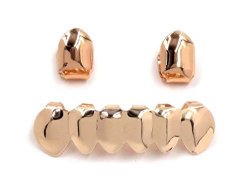 New Custom Fit 14K Gold Plated 2PCS Single Top & 6 Teeth Bottom Grill Set Rose Gold