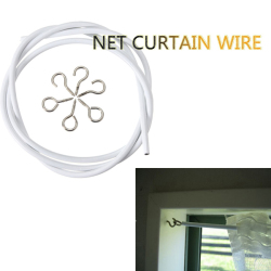 1m White Window Net Caravan Curtain Wire Spring Cord Cable Kit With Hooks And Eyes
