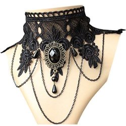 Aniwon Punk Style Wedding Party Black Lace Choker Beads Tassels Chain Pendant Necklace For Women