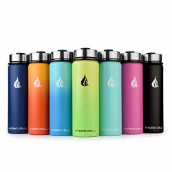 Hydro Cell Stainless Steel Water Bottle W straw & Wide Mouth Lids 40OZ 32OZ 24OZ 18OZ - Keeps Liquids Hot Or Cold With Double Wall