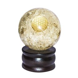 Crocon Clear Quartz Orgone Sphere Ball Flower Of Life Symbol Energy Generator For Reiki Healing Chakra Balancing & Emf Protection Size: 60MM