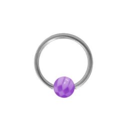 Surgical Steel Captive Bead Ring With Purple Acrylic Checker Bead