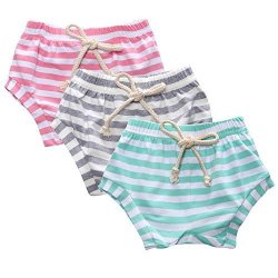 PACK 3 Toddler Baby Boys Girls Striped Shorts Little Kids Summer Bloomers Green Grey Pink 18-24 Months